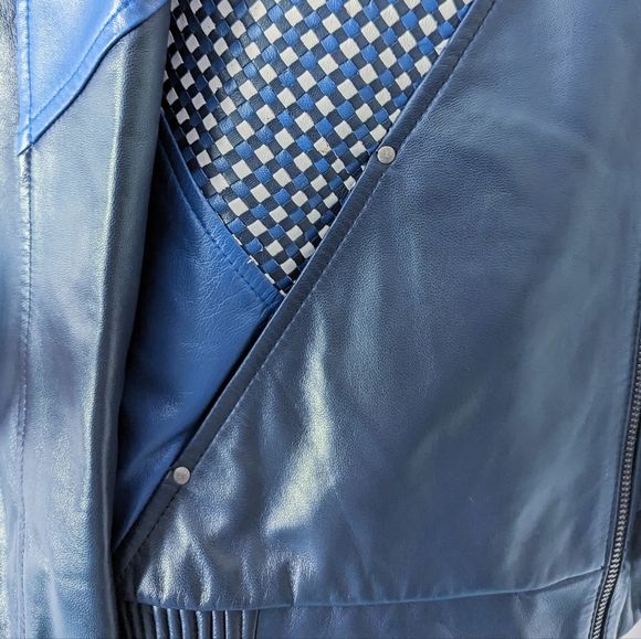 Barnabe Hardy Blue Patchwork Origami CrossWeave Biker Leather Jacket France 48 M - Picture 9 of 14